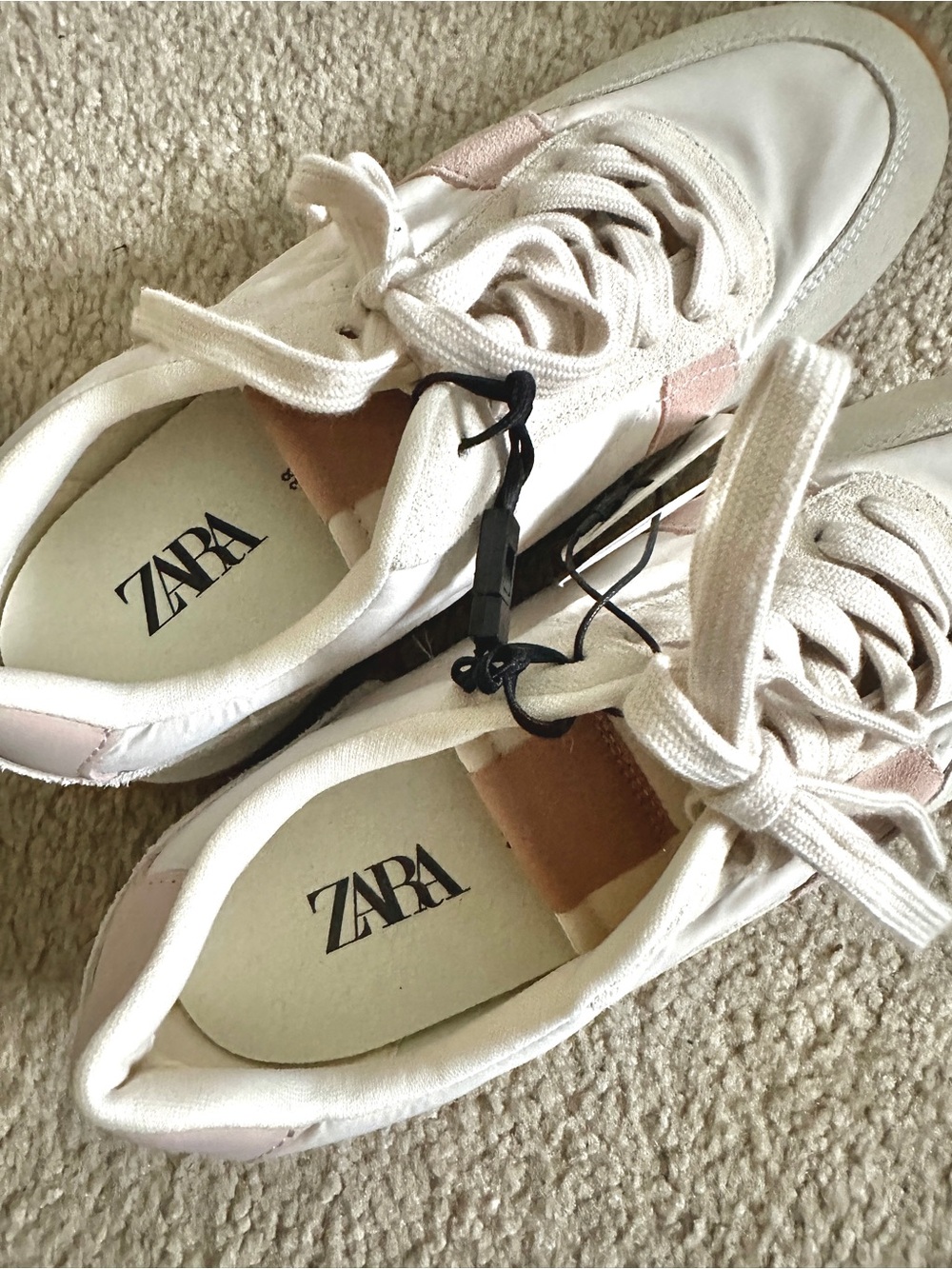 Zara Cream & Pink Suede Women's Sneakers - Size 7.5 US